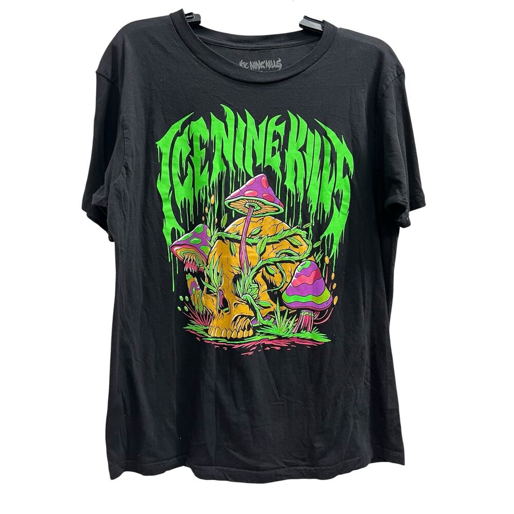 Ice Nine Kills mushroom skull t-shirt  neon green pink thrashed tee sz XL